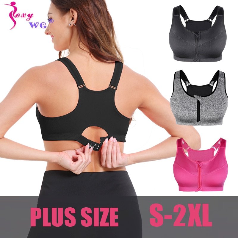 SEXYWG Women Zipper Push Up Sports Bras Shockproof Underwear Running Vest  Gym Workout Fitness Tops Sportswear Yoga Sport Top